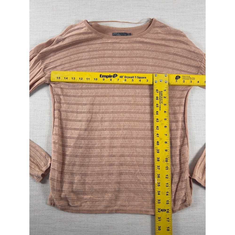 prAna Sweater Womens S Pink Pointelle Open Knit Long Sleeve Relaxed Pullover - Picture 9 of 11